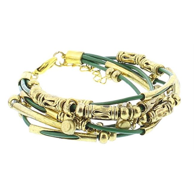 PULSERA CUERO CUENTAS METALES