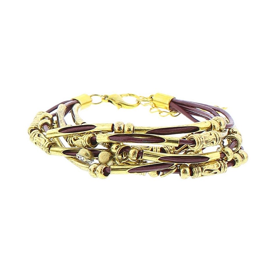 PULSERA CUERO CUENTAS METALES