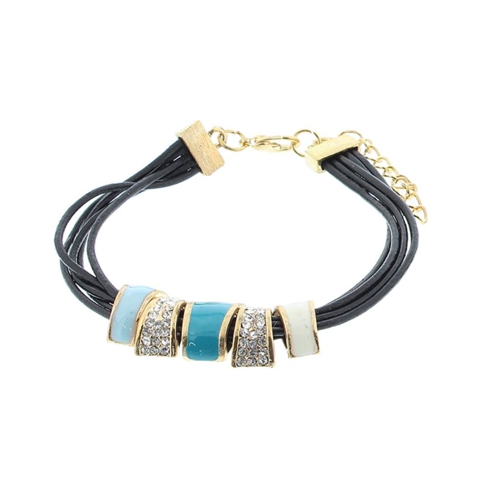 LEATHER BRACELET WITH ENAMEL METAL BEADS