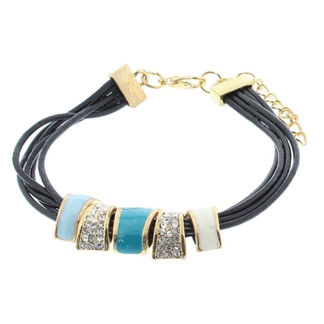 PULSERA CUERO CUENTAS METAL ESMALTE