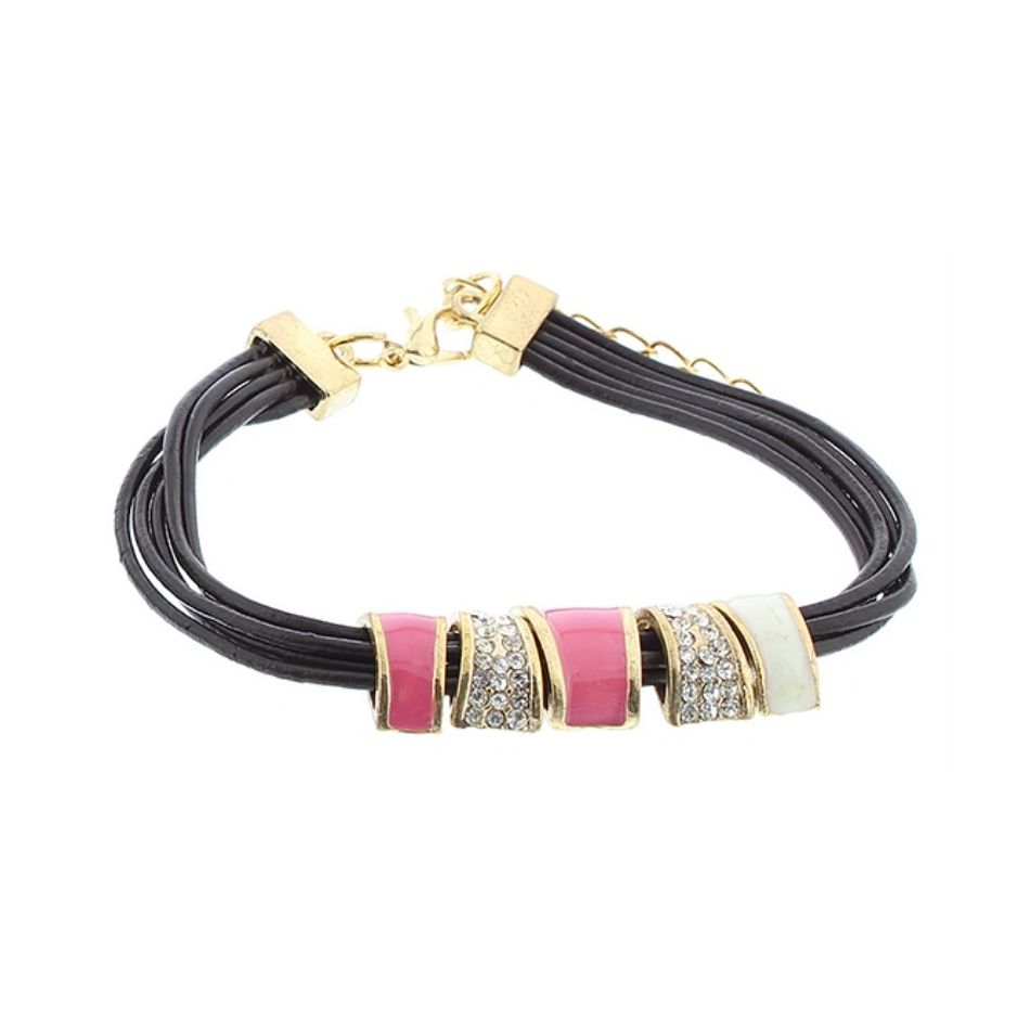 LEATHER BRACELET WITH ENAMEL METAL BEADS