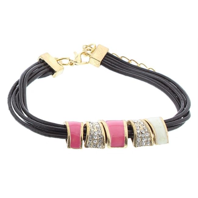 LEATHER BRACELET WITH ENAMEL METAL BEADS