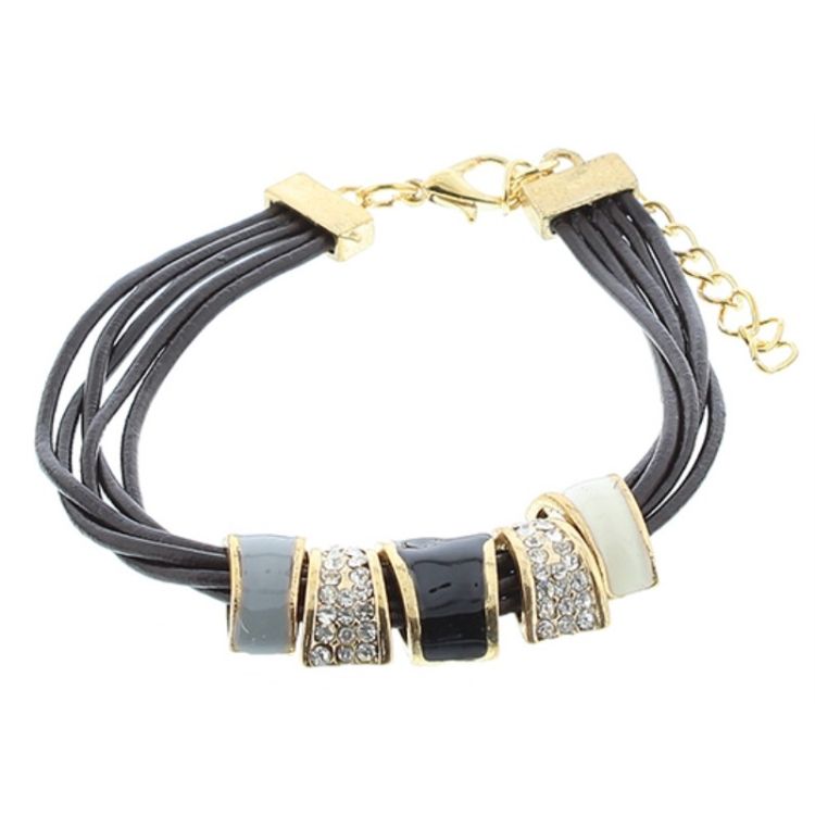 LEATHER BRACELET WITH ENAMEL METAL BEADS 2