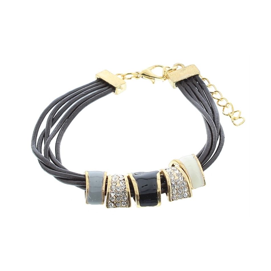 LEATHER BRACELET WITH ENAMEL METAL BEADS