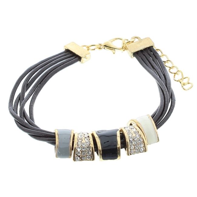 LEATHER BRACELET WITH ENAMEL METAL BEADS