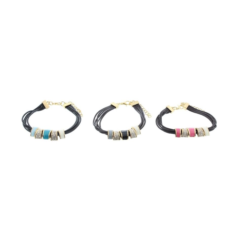 LEATHER BRACELET WITH ENAMEL METAL BEADS