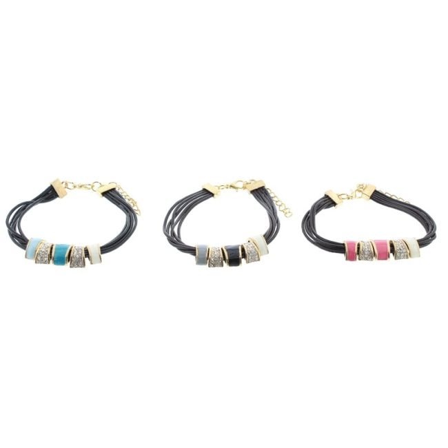 PULSERA CUERO CUENTAS METAL ESMALTE