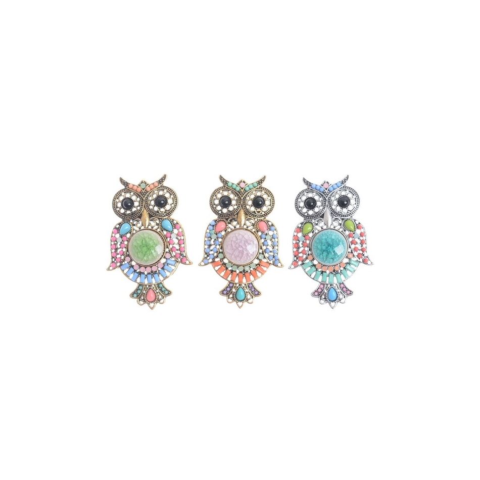 BEADS METAL OWL BROOCH