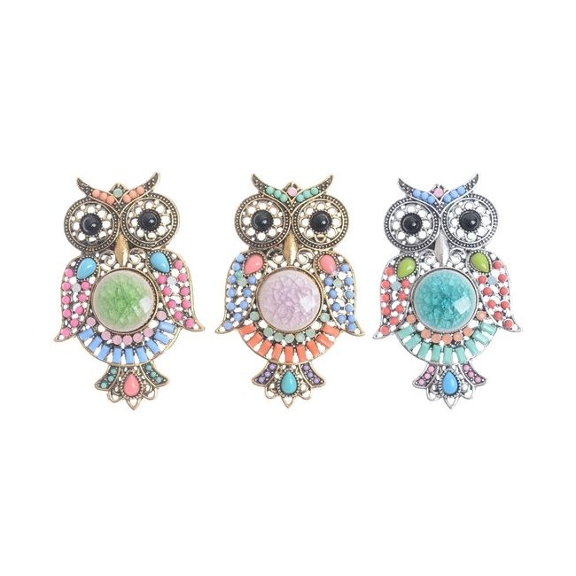 BEADS METAL OWL BROOCH