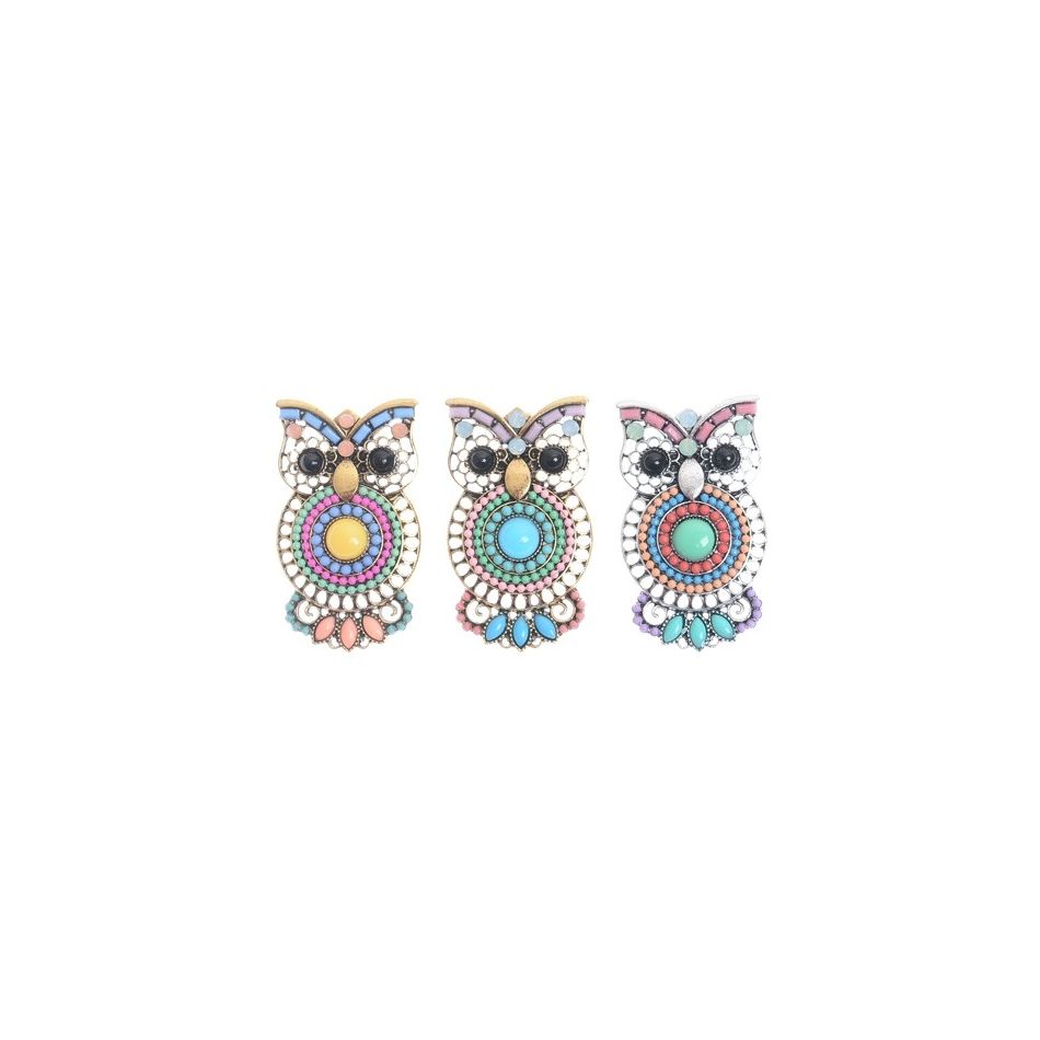 BEADS METAL OWL BROOCH