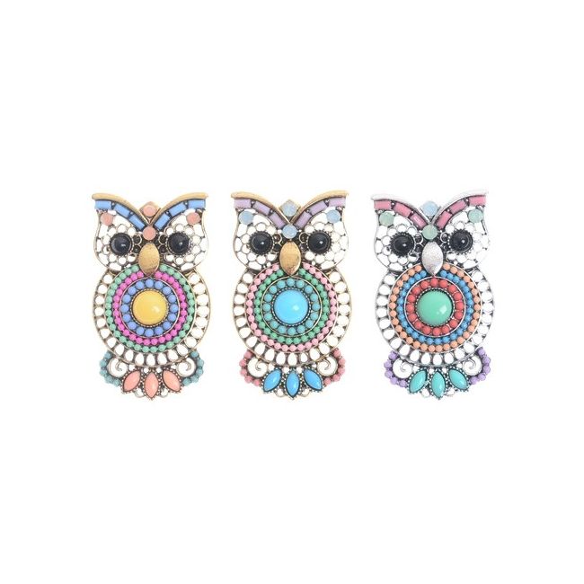 BEADS METAL OWL BROOCH