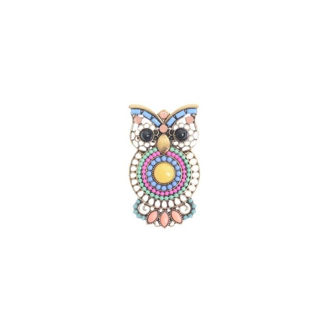 BEADS METAL OWL BROOCH