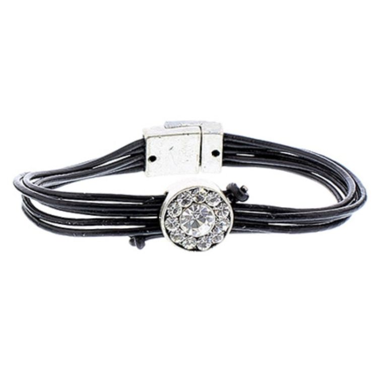 LEATHER METAL CRYSTALS BRACELET