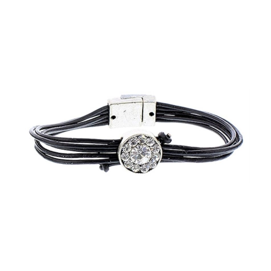 LEATHER METAL CRYSTALS BRACELET
