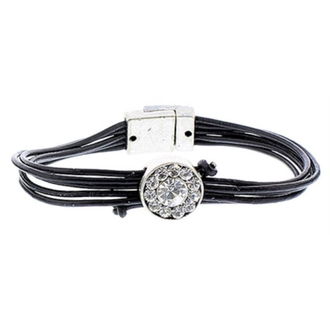PULSERA CUERO METAL CRISTALES