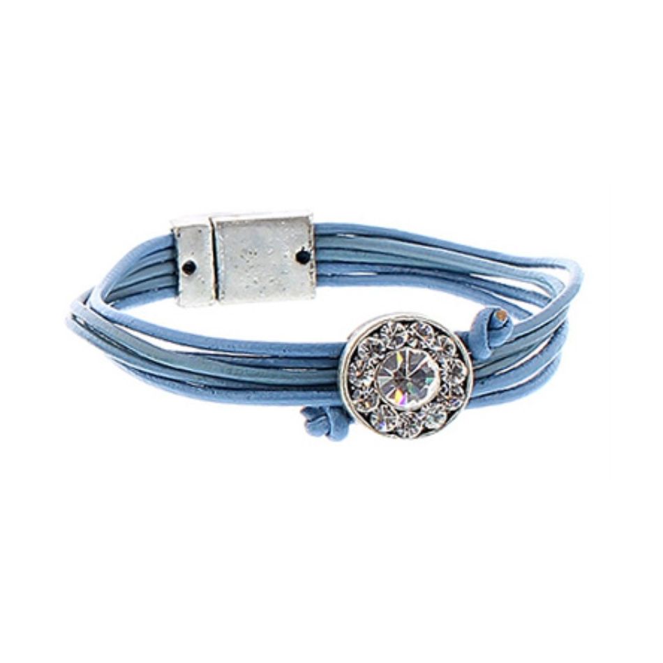PULSERA CUERO METAL CRISTALES