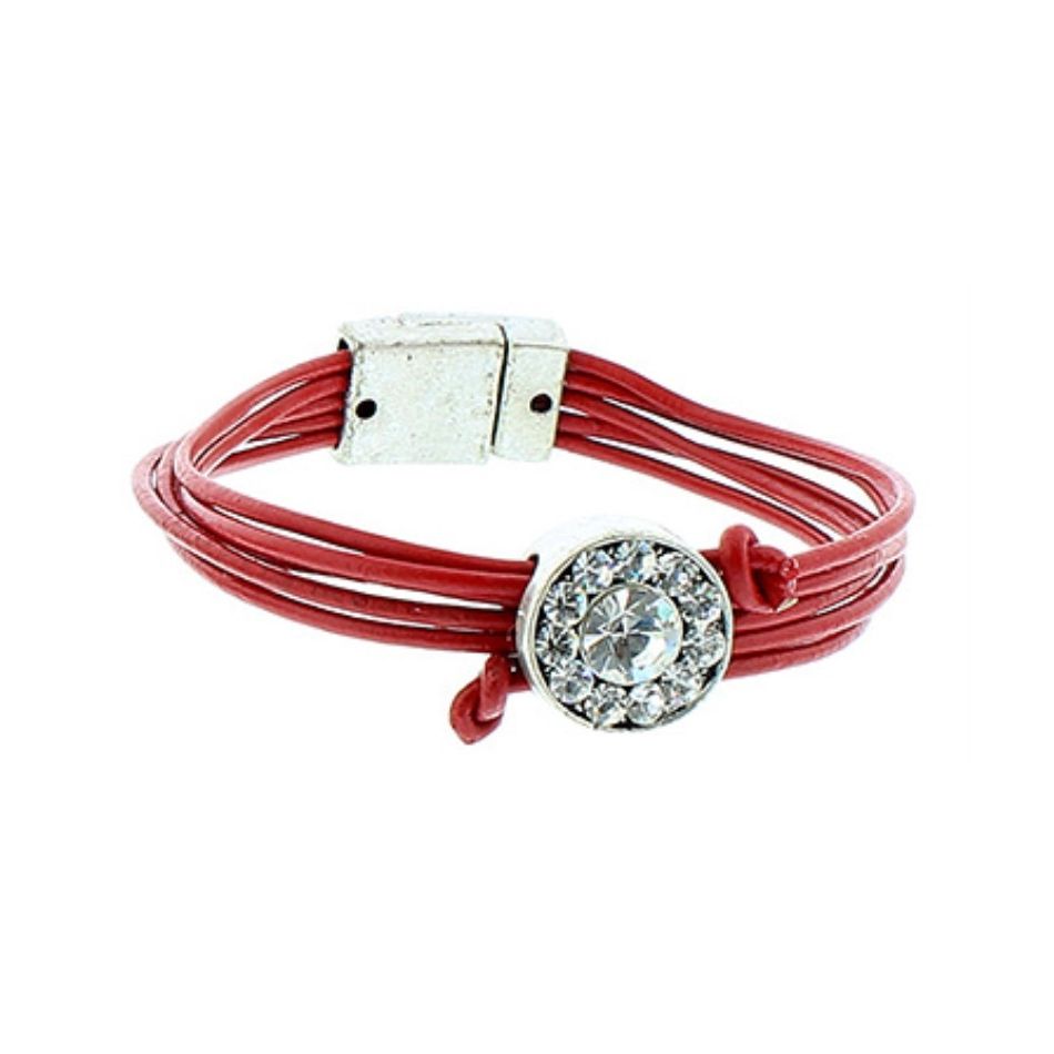 LEATHER METAL CRYSTALS BRACELET