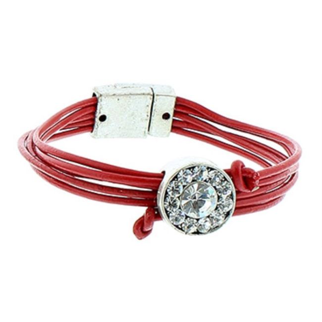 PULSERA CUERO METAL CRISTALES