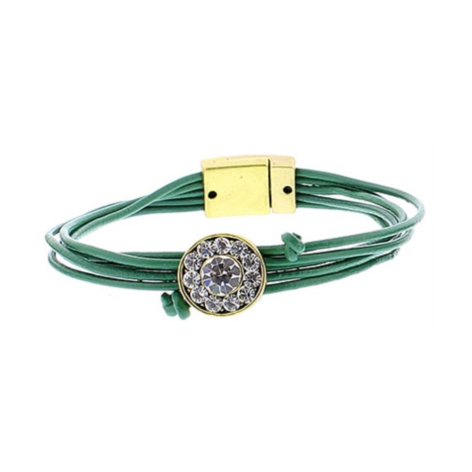 PULSERA CUERO METAL CRISTALES