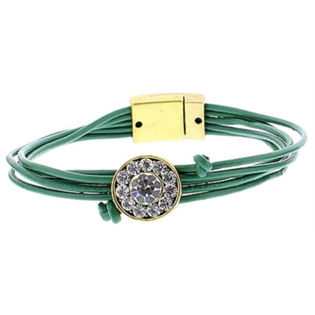 PULSERA CUERO METAL CRISTALES