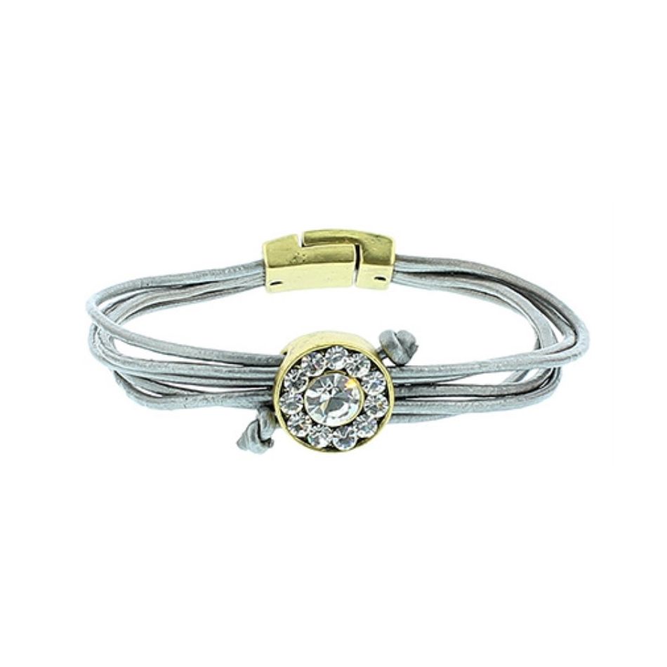 LEATHER METAL CRYSTALS BRACELET