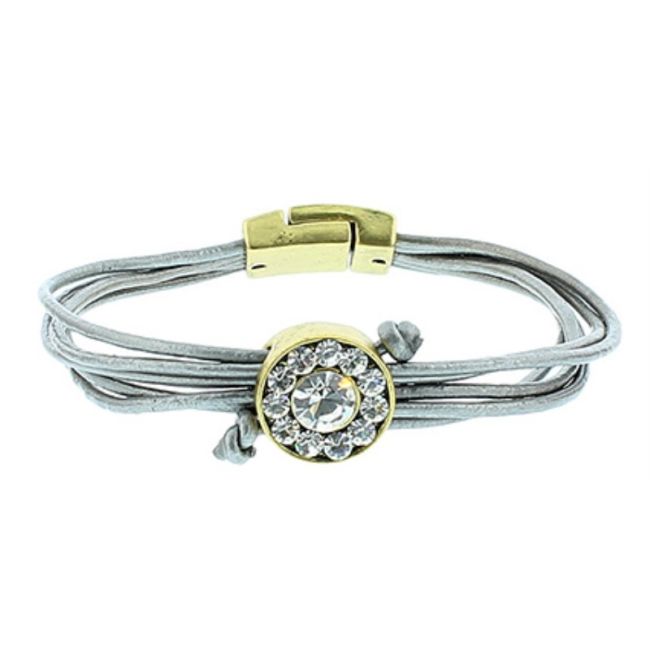PULSERA CUERO METAL CRISTALES