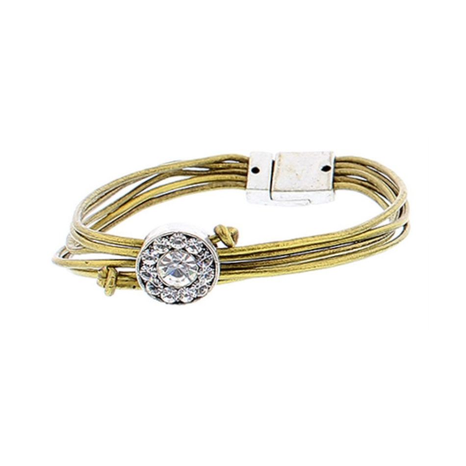 PULSERA CUERO METAL CRISTALES