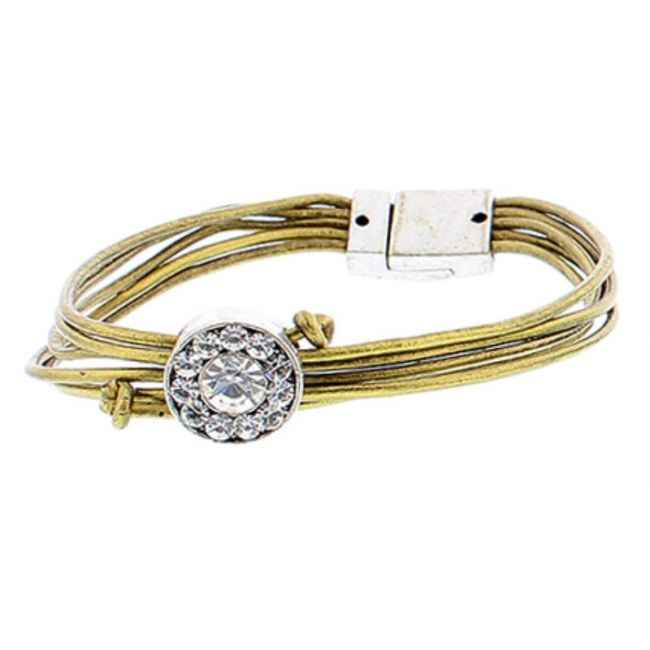 PULSERA CUERO METAL CRISTALES