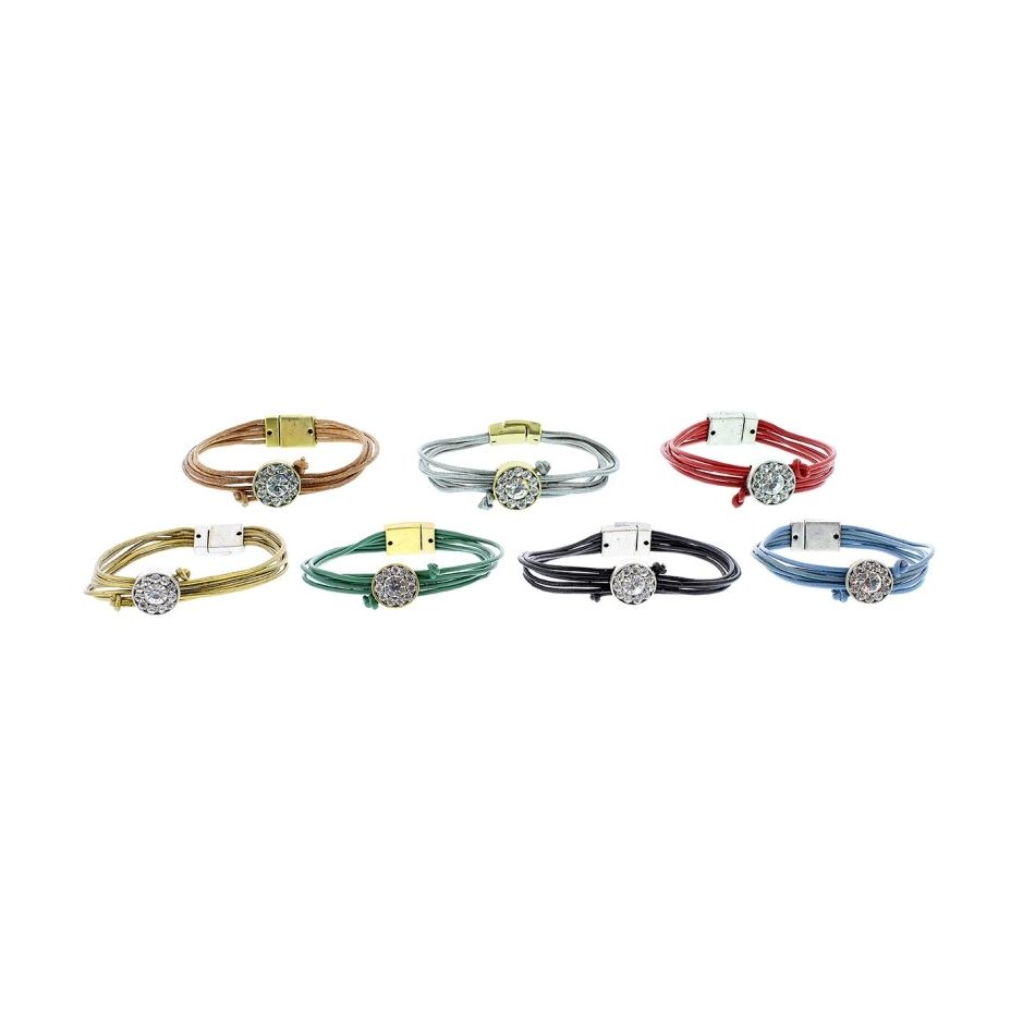 PULSERA CUERO METAL CRISTALES