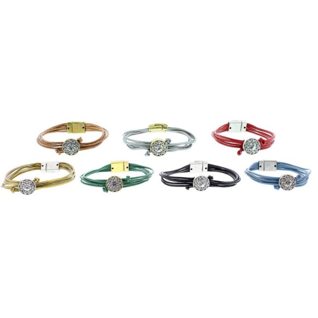PULSERA CUERO METAL CRISTALES