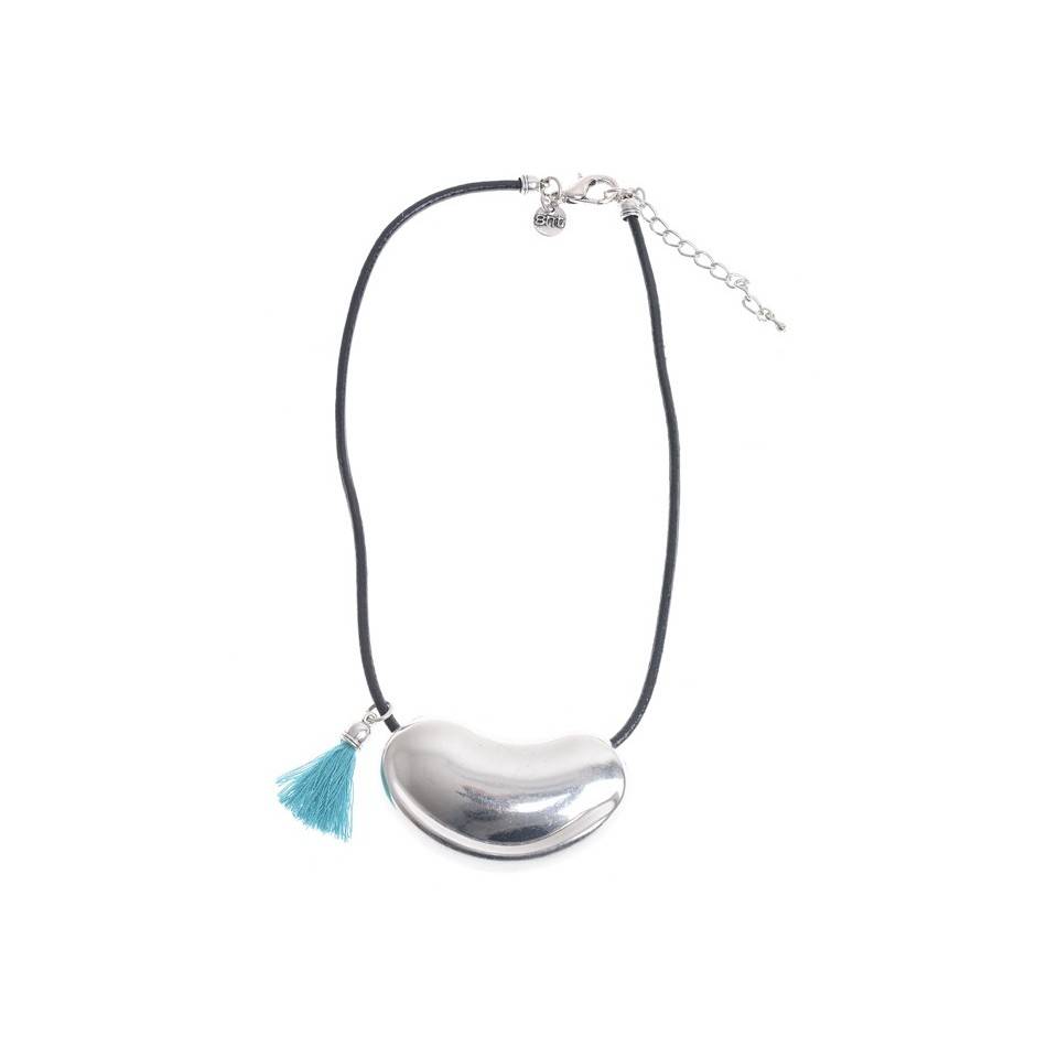 LEATHER SHORT NECKLACE WITH METAL BEADS