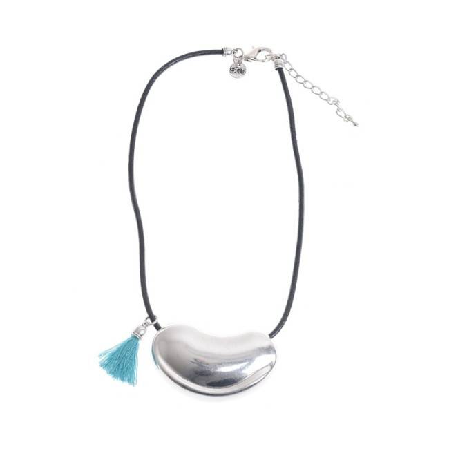 LEATHER SHORT NECKLACE WITH METAL BEADS