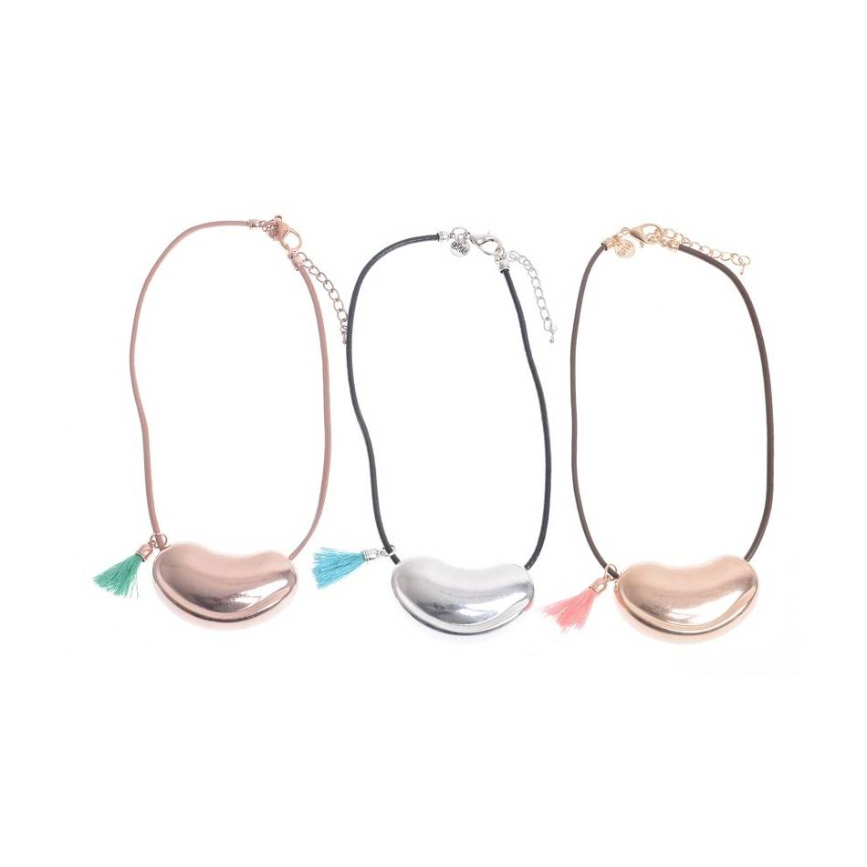 LEATHER SHORT NECKLACE WITH METAL BEADS