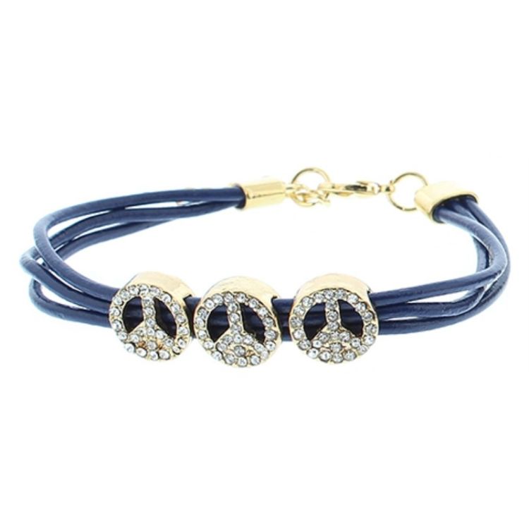 PULSERA CUERO METAL CRISTALES