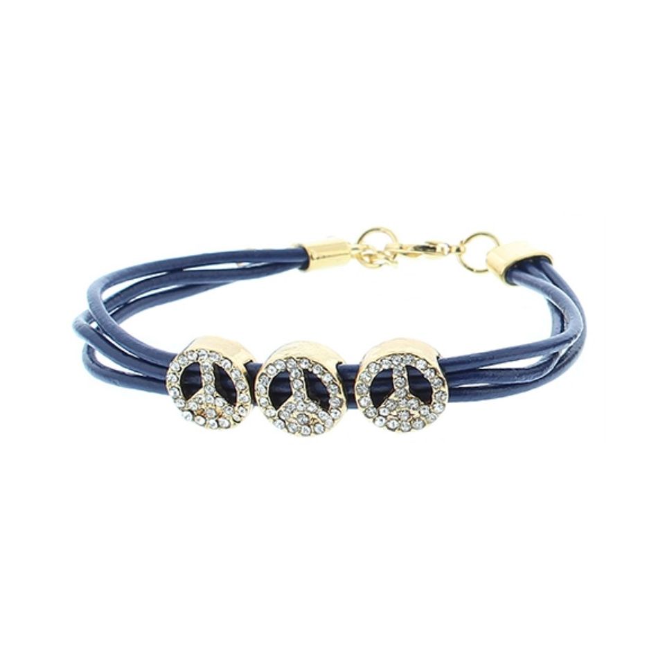 LEATHER METAL CRYSTALS BRACELET