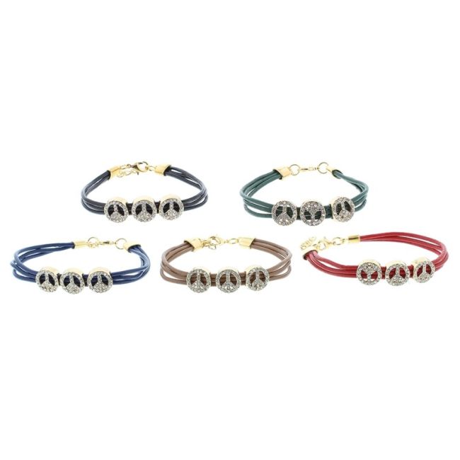 PULSERA CUERO METAL CRISTALES