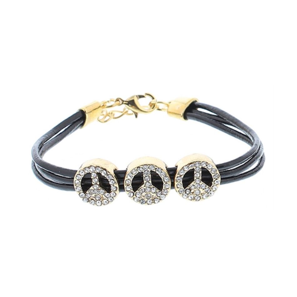LEATHER METAL CRYSTALS BRACELET