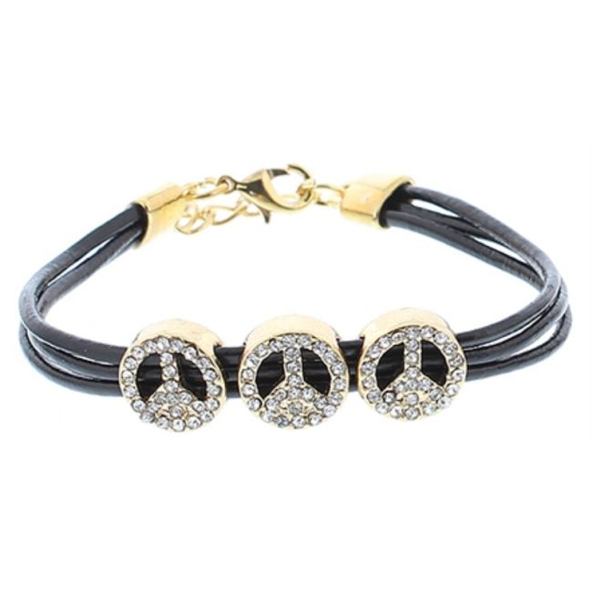 PULSERA CUERO METAL CRISTALES