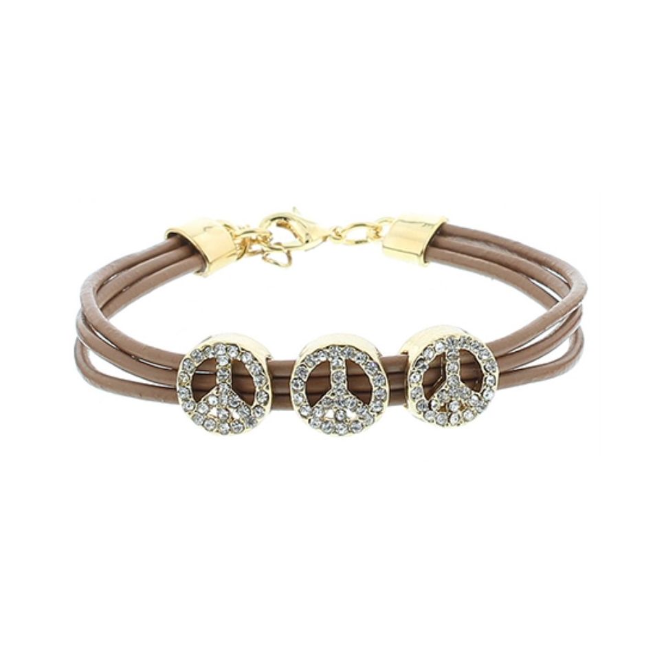 PULSERA CUERO METAL CRISTALES