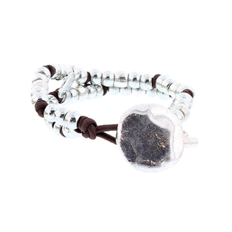 DOUBLE ELASTIC BRACELET WITH METAL BEADS