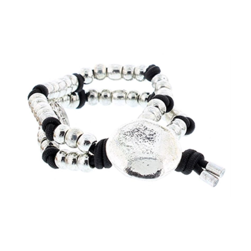 PULSERA DOBLE GOMA CUENTAS METAL