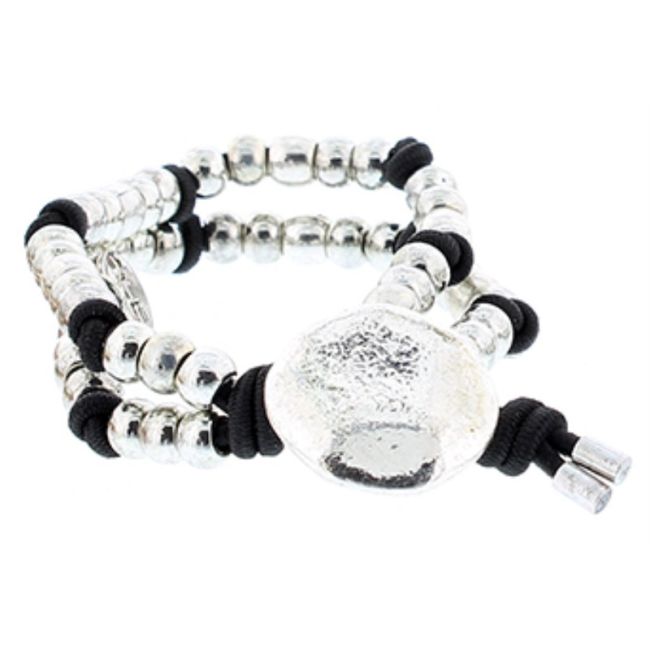 PULSERA DOBLE GOMA CUENTAS METAL