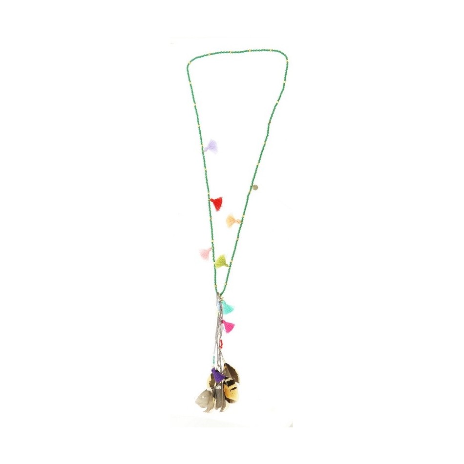 LONG PENDANT NECKLACE FEATHERS FRINGES