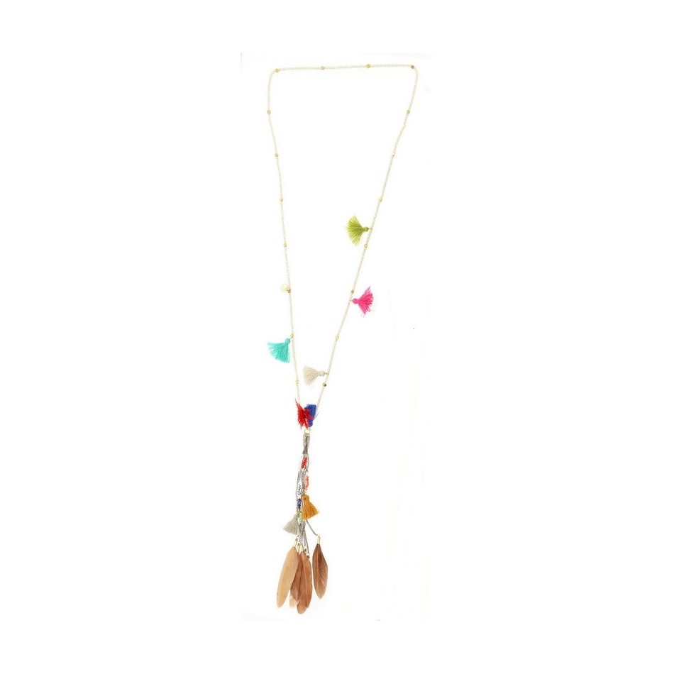 LONG PENDANT NECKLACE FEATHERS FRINGES