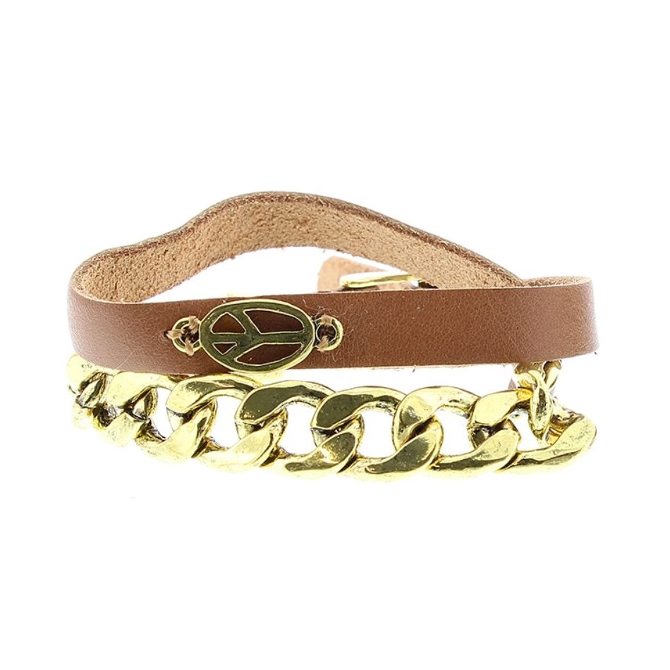 PULSERA CUERO CUENTAS METAL