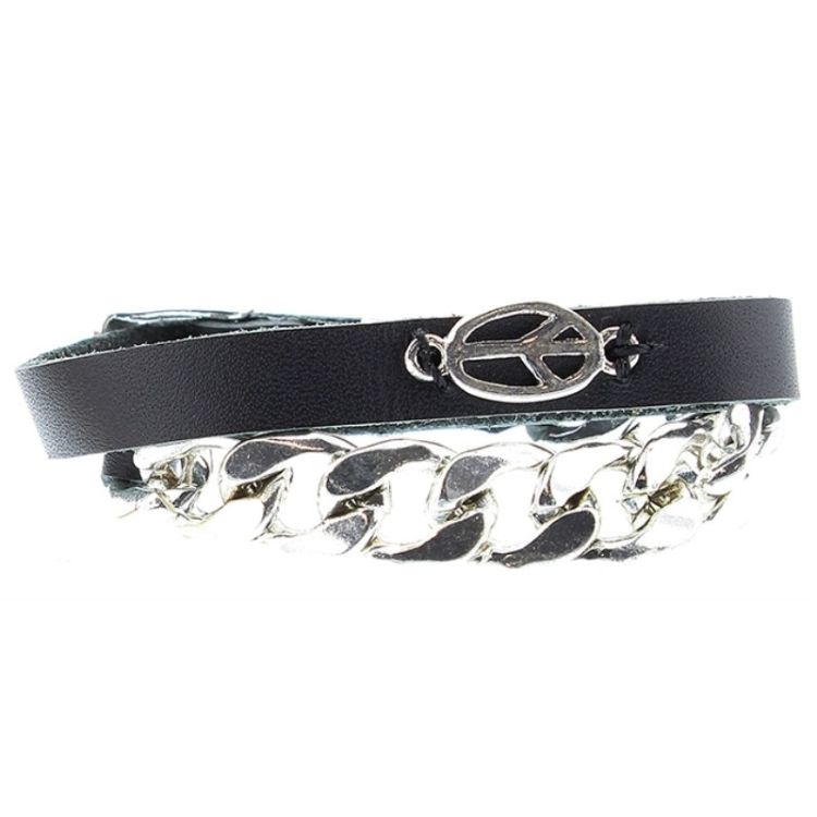PULSERA CUERO CUENTAS METAL