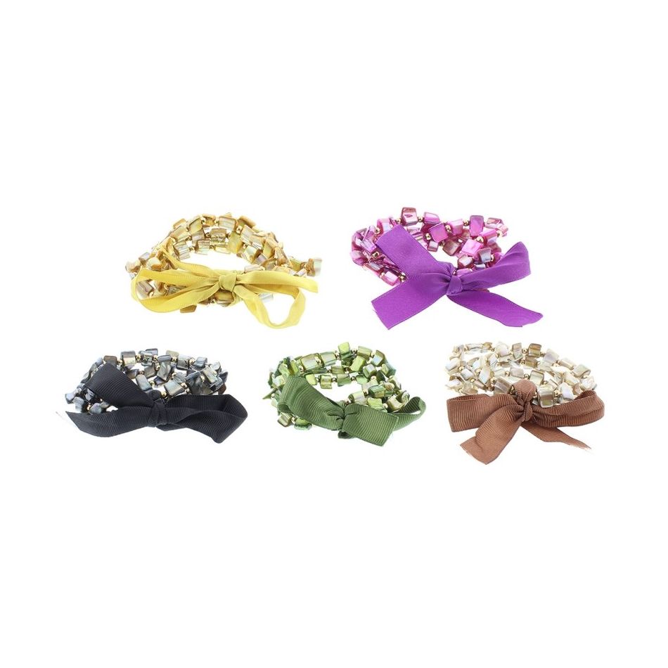 BRACELET WITH 4 STRAPS OF NACRE METAL BEADS
