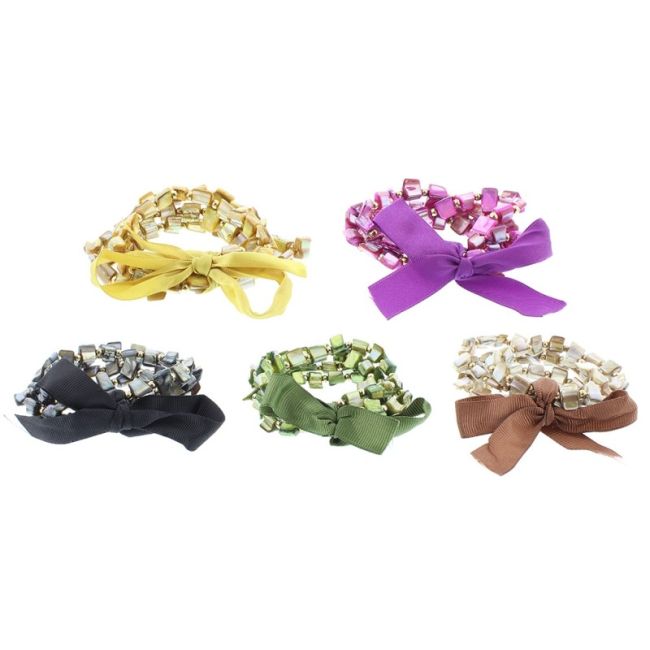 PULSERA 4 TIRAS CUENTAS METAL  NÁCAR