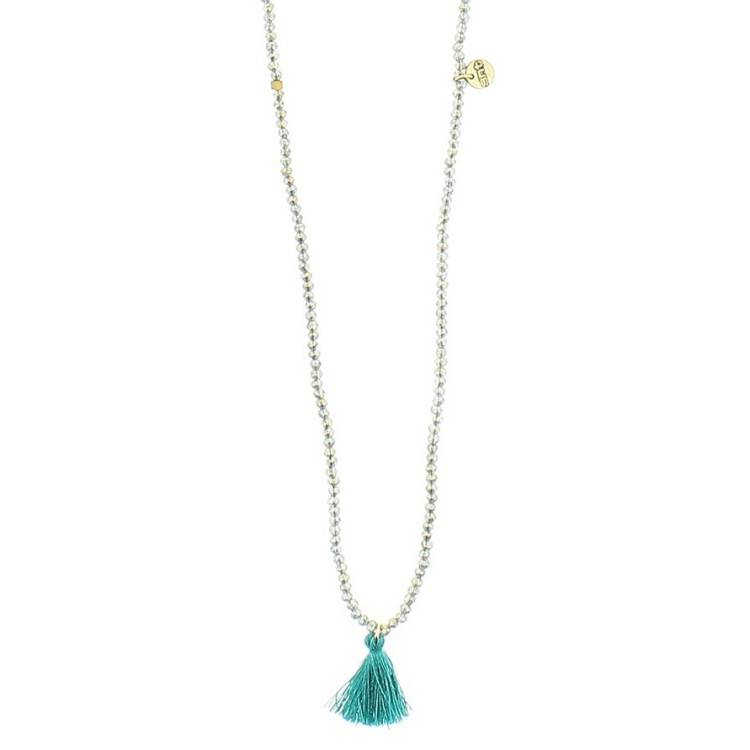 FRINGED FACETED BEADS LONG NECKLACE