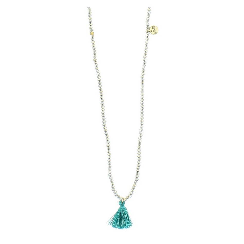 FRINGED FACETED BEADS LONG NECKLACE